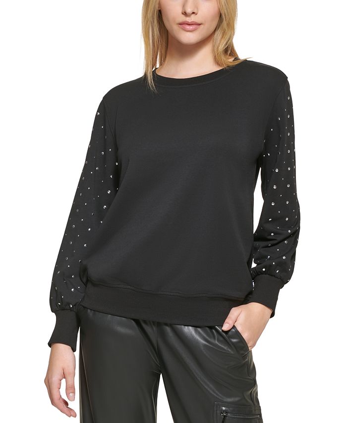 Karl Lagerfeld Paris Studded-Sleeve Sweatshirt - Macy's