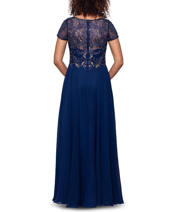 XSCAPE Women's Embellished Short Sleeve Chiffon Gown Macy's