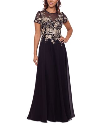 Betsy & Adam Petite Mesh Embroidered Gown - Macy's