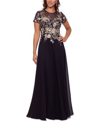 Betsy & Adam Petite Mesh Embroidered Gown - Macy's