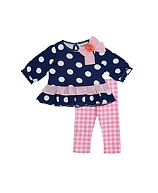 Baby Girls Printed Top to Check Knit Leggings, 2 Piece Set