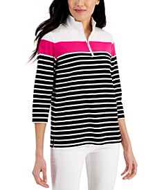 Striped Quarter-Zip 3/4-Sleeve Top, Created for Macy's