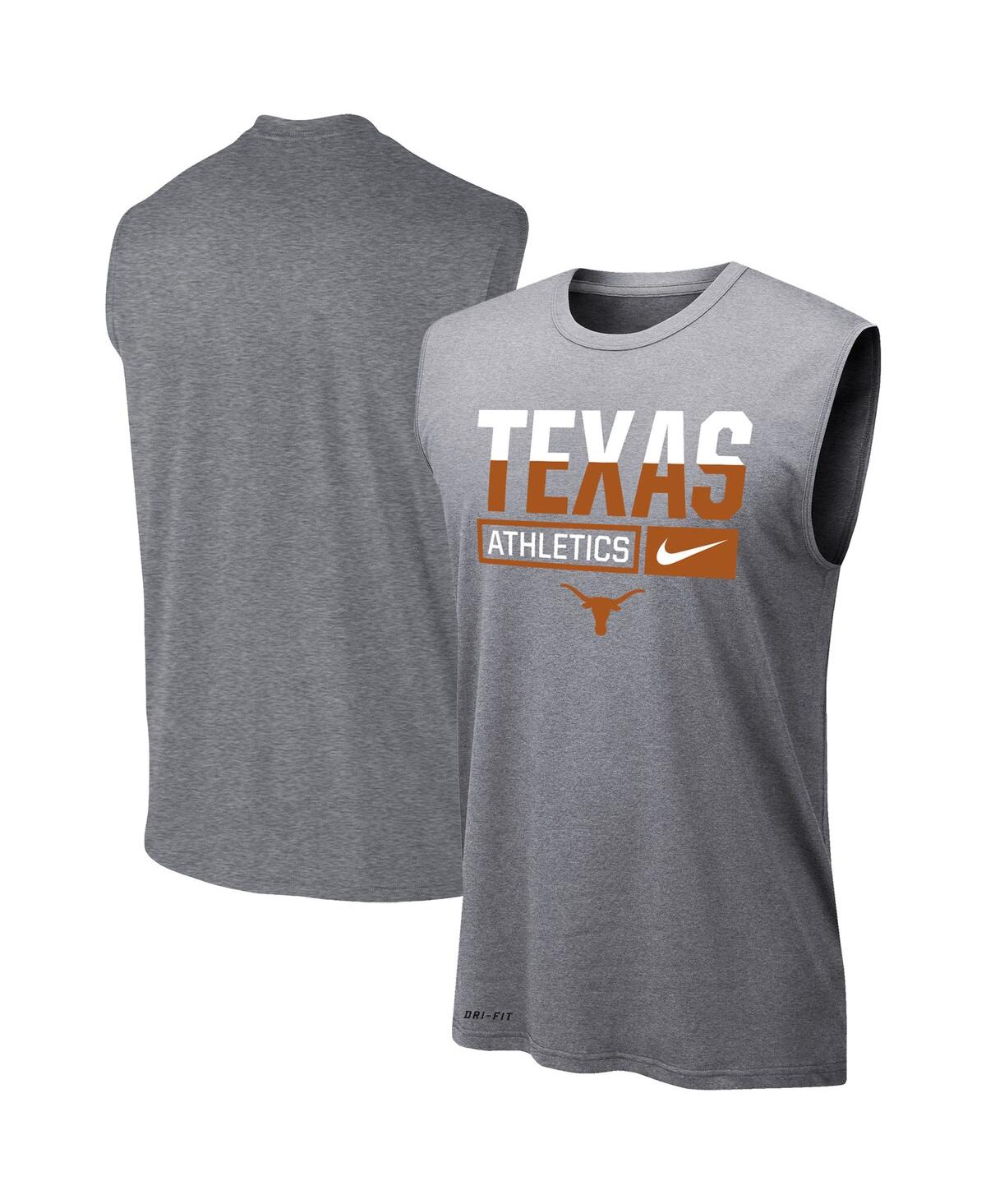 Men's Heathered Gray Texas Longhorns Wordmark Drop Legend Performance Tank Top