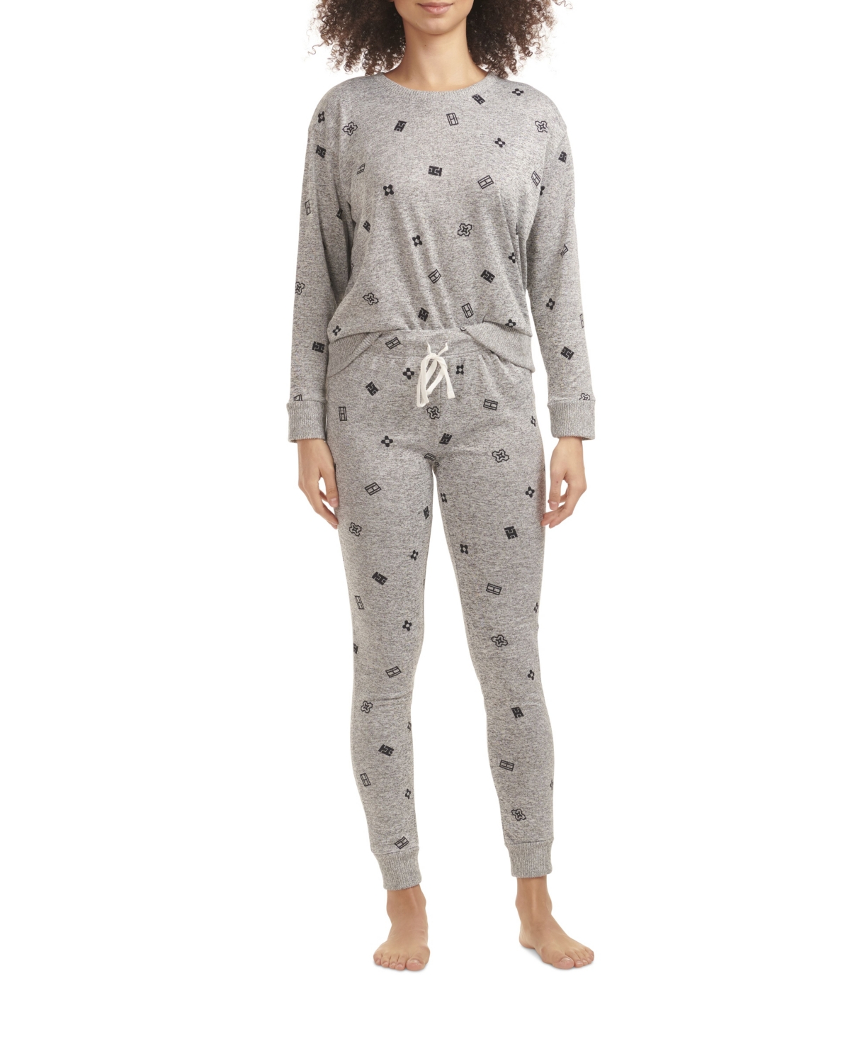 Women's Hacci Printed Pajama Set - Heather Gray