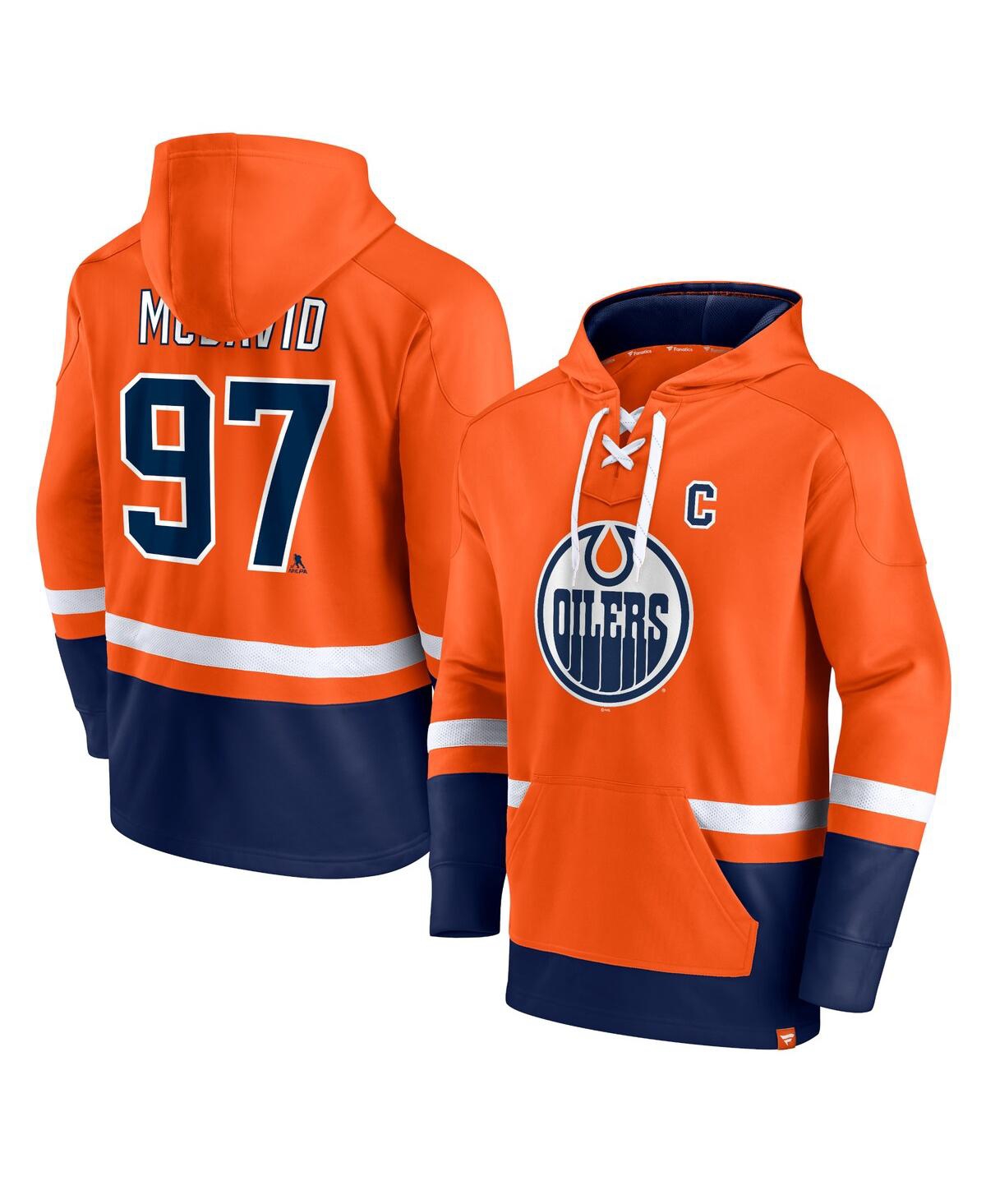 UPC 604201000465 product image for Men's Connor McDavid Orange, Navy Edmonton Oilers Player Lace-Up V-Neck Pullover | upcitemdb.com