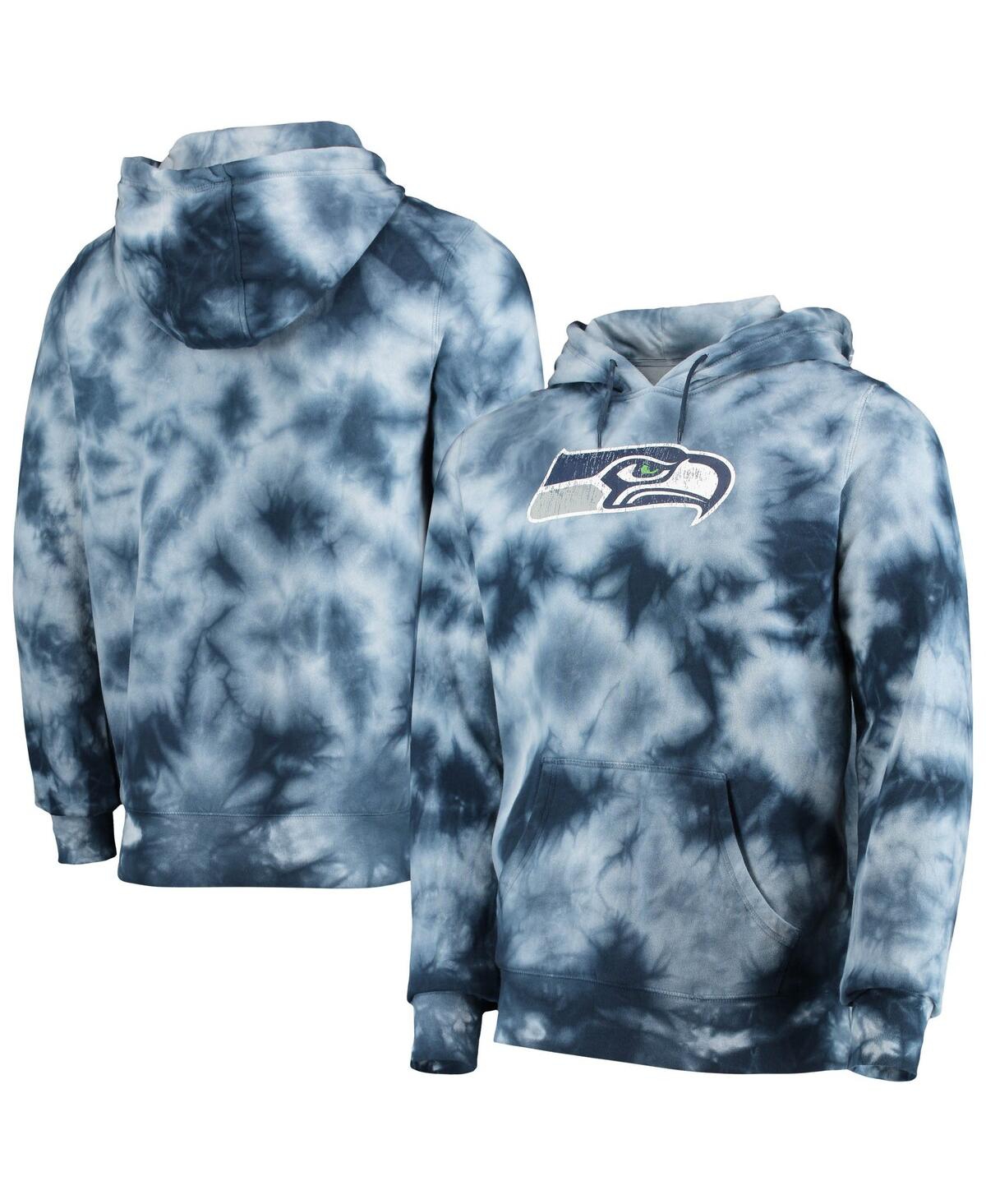 NEW ERA MEN'S COLLEGE NAVY SEATTLE SEAHAWKS TIE-DYE PULLOVER HOODIE 