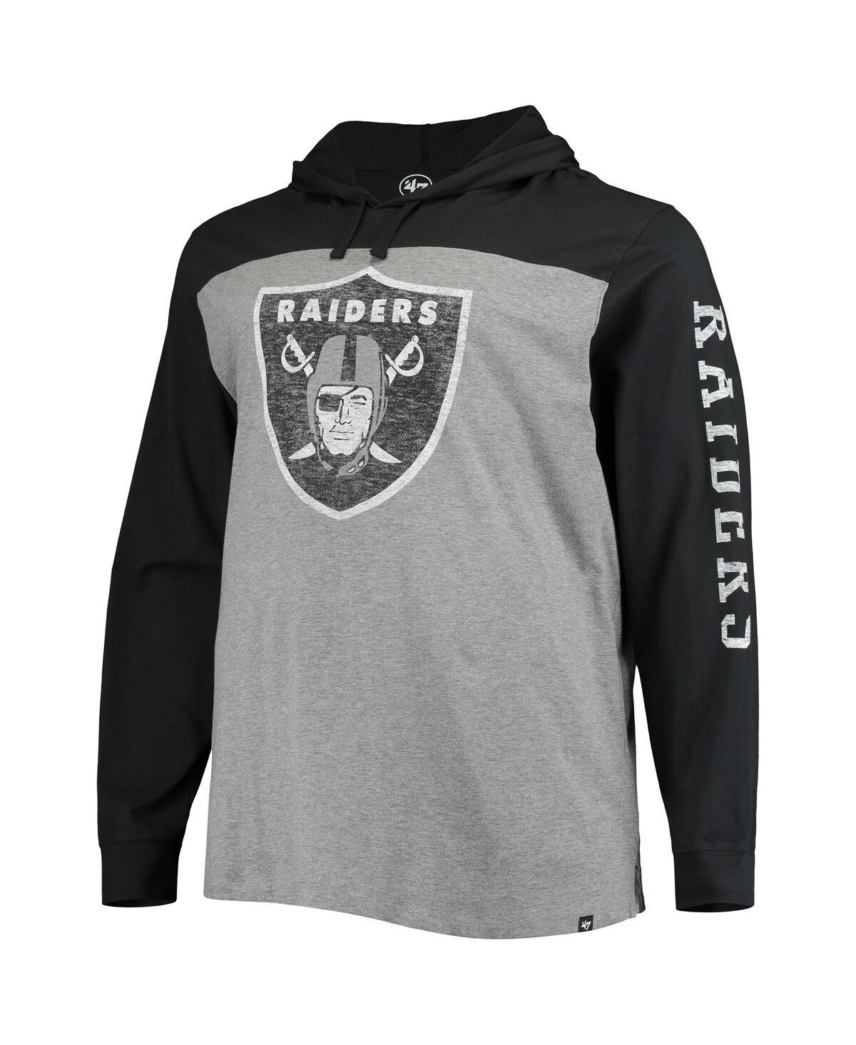 47 Brand Men's Heathered Gray, Black Las Vegas Raiders Franklin Wooster Long Sleeve Hoodie T-shirt In Heathered Gray,black