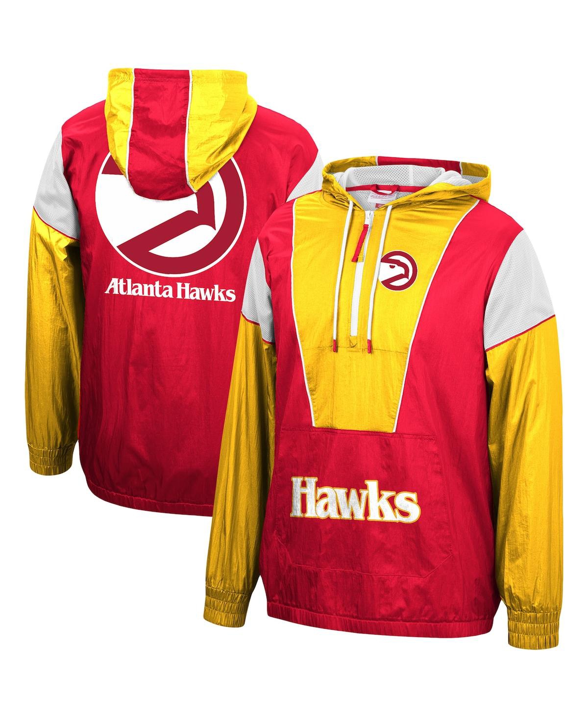 Mitchell & Ness Men's Red, Yellow Atlanta Hawks Hardwood Classics Highlight Reel Windbreaker Half-zip Hoodie Jacket In Red,yellow