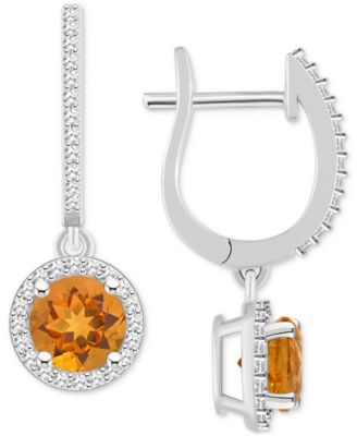 Rhodolite Garnet (2-1/5 ct. t.w.) & Diamond (1/3 ct. t.w.) Leverback Drop Earrings in Sterling Silver (Also in Opal, Blue Topaz, Amethyst, Peridot, & Citrine)