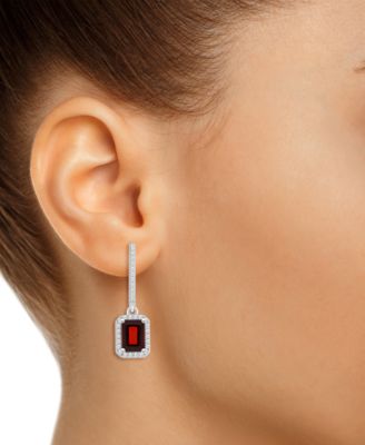 Rhodolite Garnet (2-1/2 ct. t.w.) & Diamond (1/3 ct. t.w.) Halo Leverback Drop Earrings in Sterling Silver (Also in Opal, Citrine, Peridot, Amethyst & Blue Topaz)