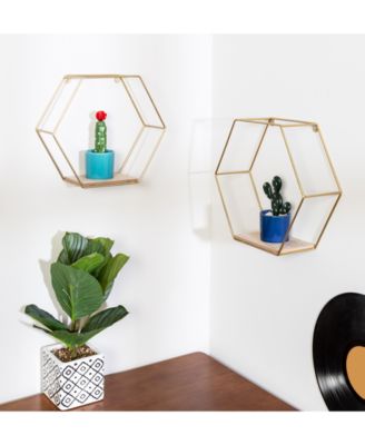 Honey Can Do - Hexagonal Decorative Metal Wall Shelves, Set of 2