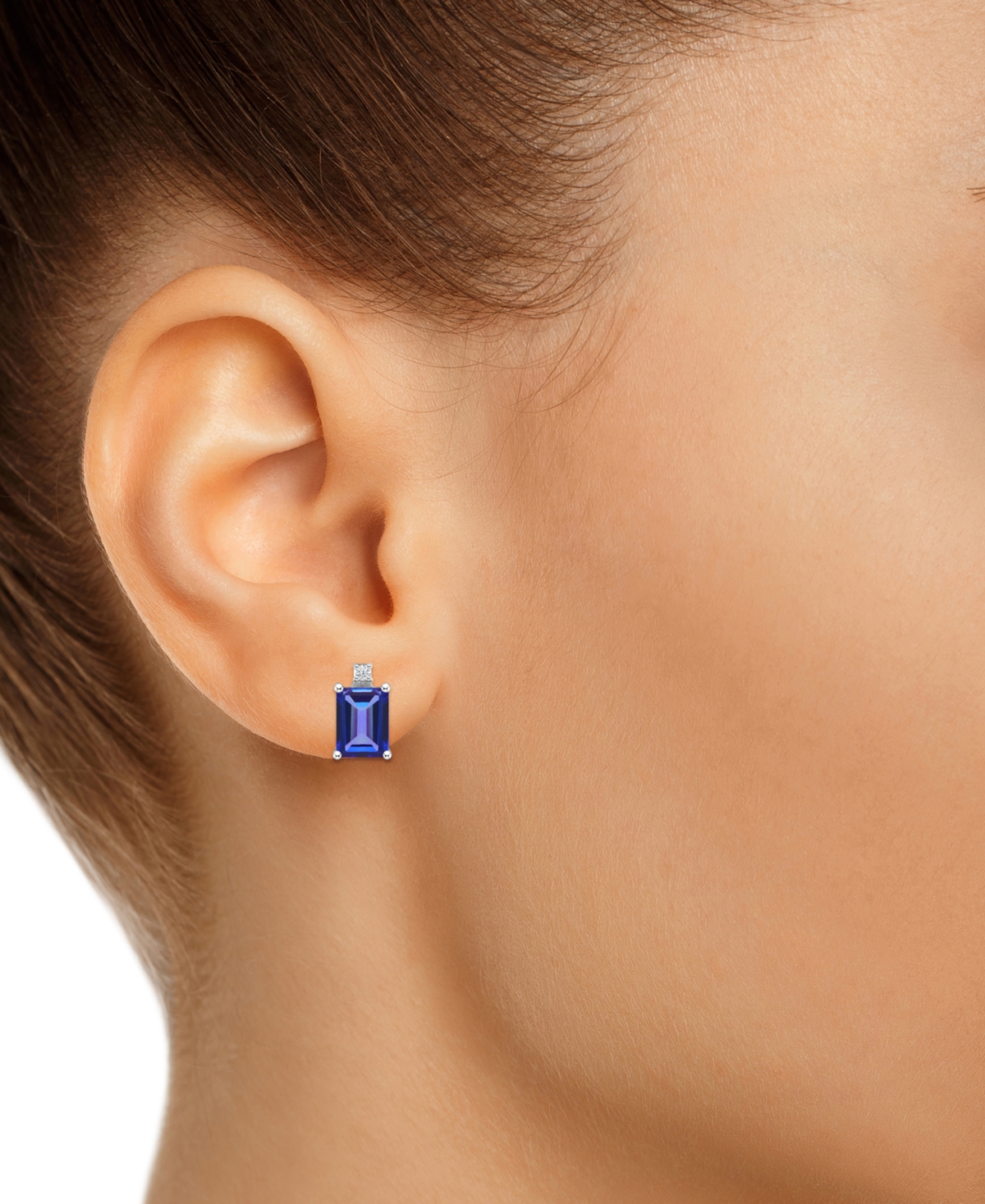 (1-1/5 ct. t.w.) & Diamond Accent Stud Earrings in 14k White Gold (Also in Emerald, Sapphire & Ruby) - Tanzanite
