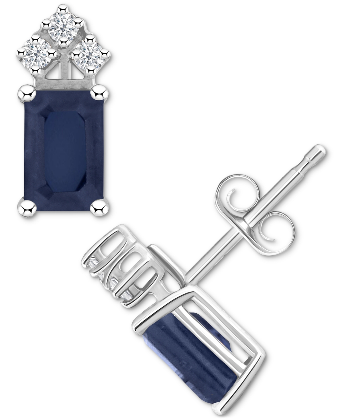 (1-3/8 ct. t.w.) & Diamond (1/8 ct. t.w.) Crown Stud Earrings in 14k Gold or 14k White Gold - Sapphire/White Gold
