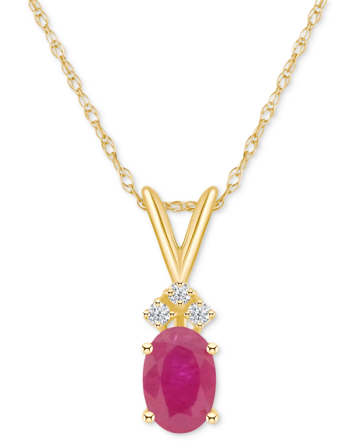 Macy's Sapphire (1 Ct. T.w.) & Diamond Accent 18" Pendant Necklace In 14k Gold (also In Ruby) In Red