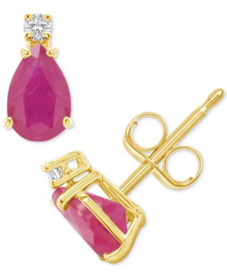 Sapphire (1 ct. t.w.) & Diamond Accent Stud Earrings in 14k Gold (Also in Emerald, Ruby, & Tanzanite)