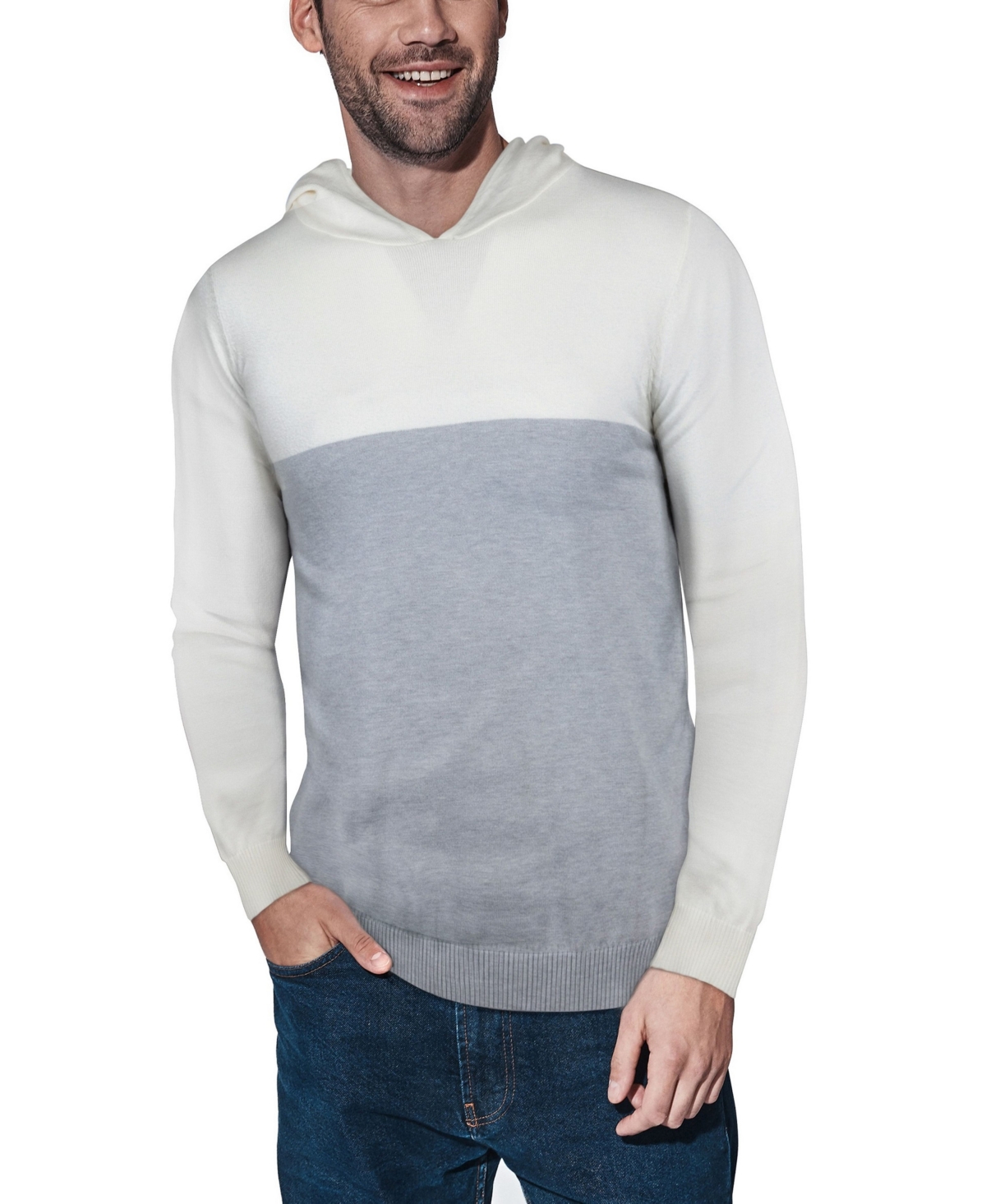 Shop X-ray Men's Basic Hooded Colorblock Midweight Sweater In Off White,heather Gray