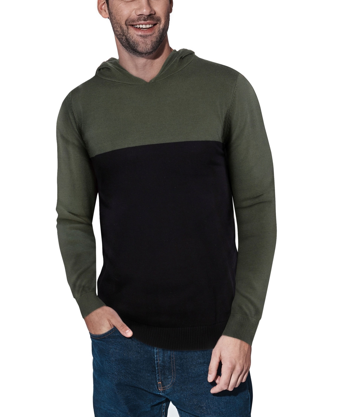 X-RAY MEN'S BASIC HOODED COLORBLOCK MIDWEIGHT SWEATER