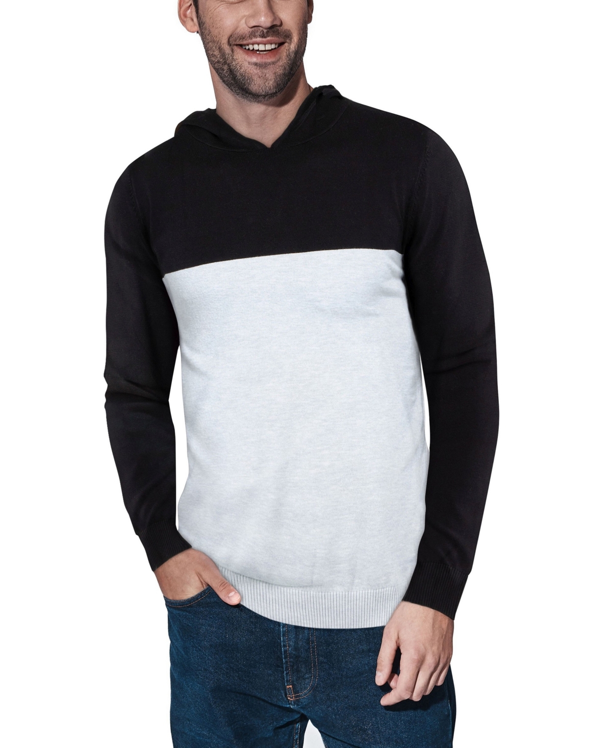 Shop X-ray Men's Basic Hooded Colorblock Midweight Sweater In Black,heather Gray