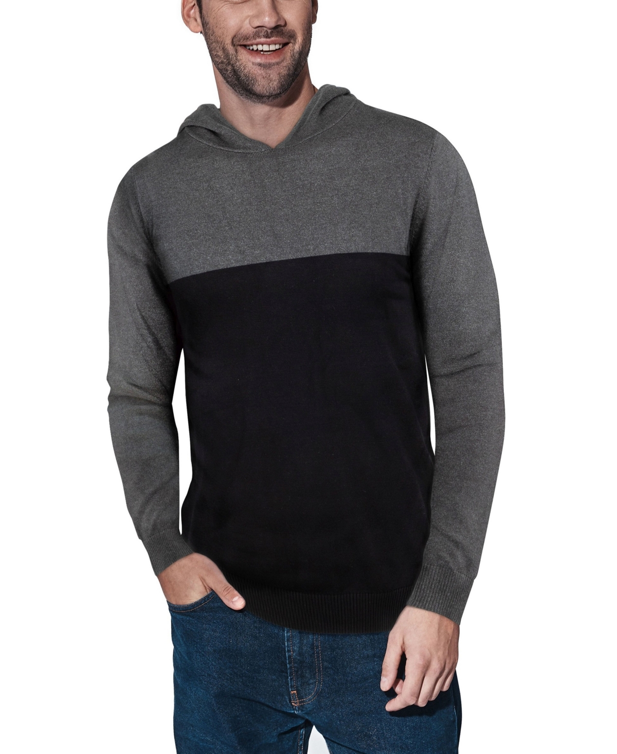 Shop X-ray Men's Basic Hooded Colorblock Midweight Sweater In Heather Charcoal,black