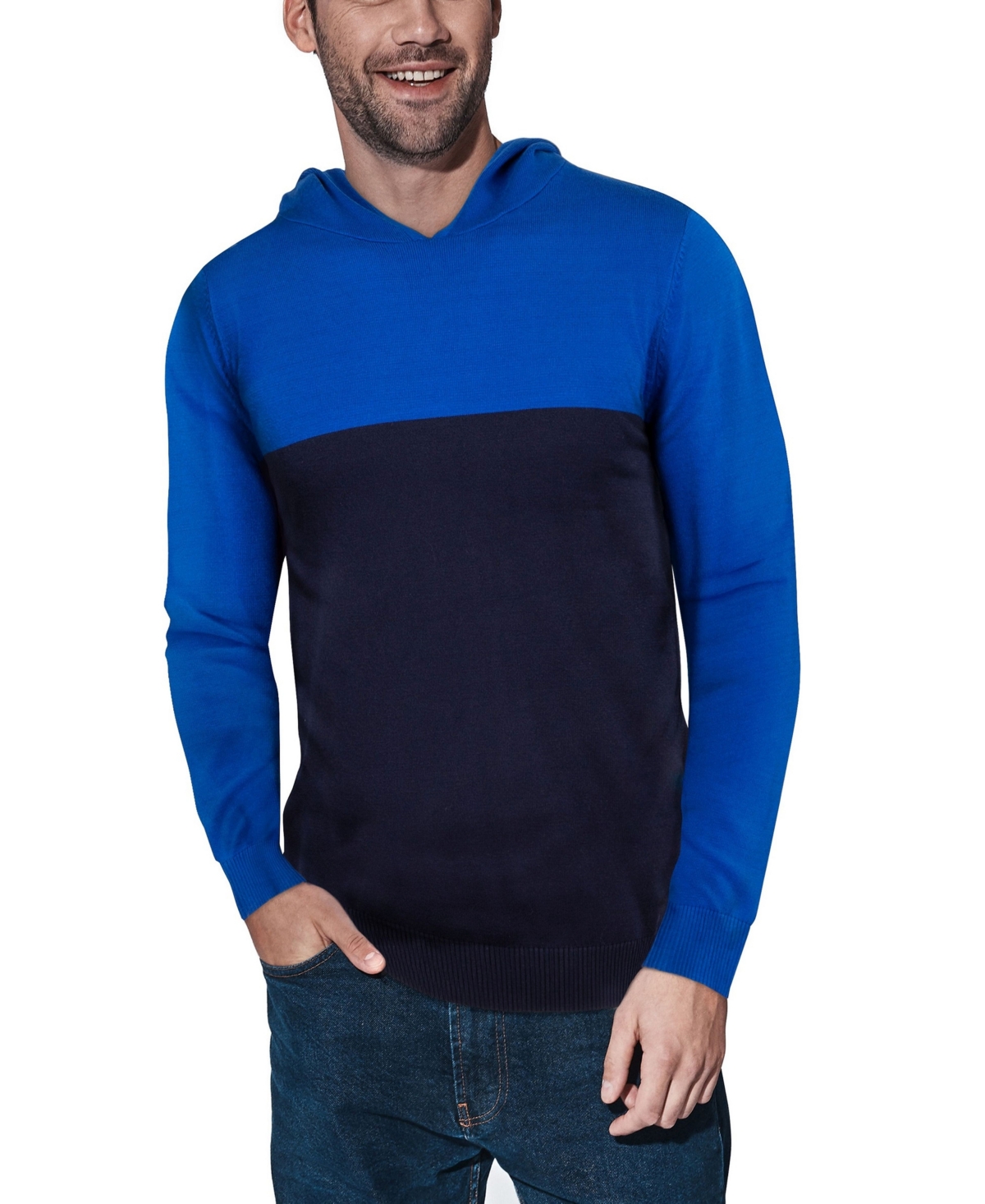 Shop X-ray Men's Basic Hooded Colorblock Midweight Sweater In Royal Blue,navy