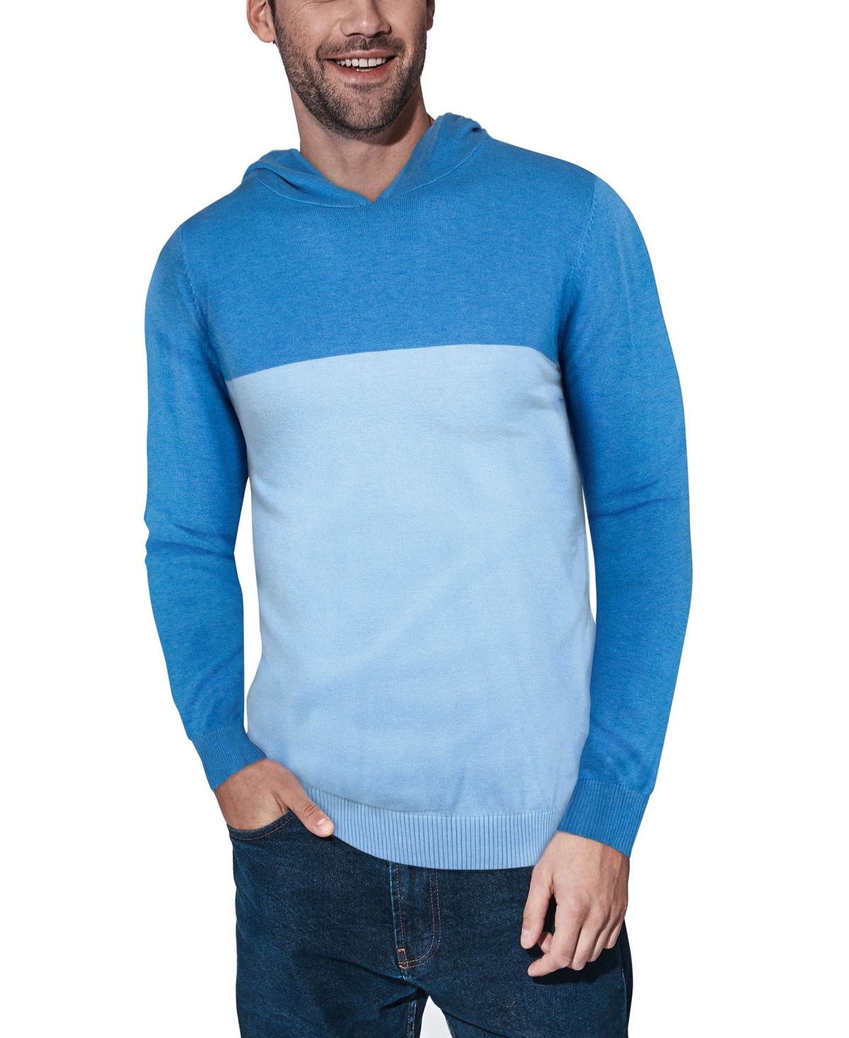 Shop X-ray Men's Basic Hooded Colorblock Midweight Sweater In Blue,pastel Blue