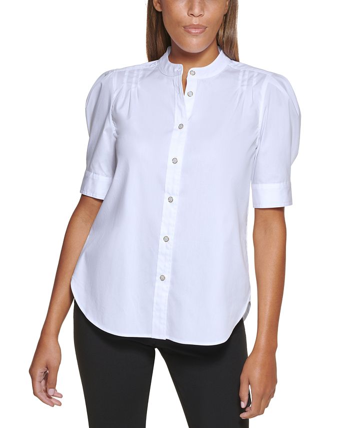 White button down puff sleeve top store