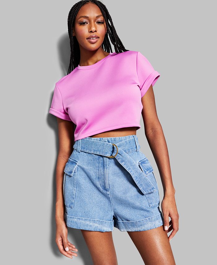 INC International Concepts Jeannie Mai X INC Cropped Solid Short Sleeve ...