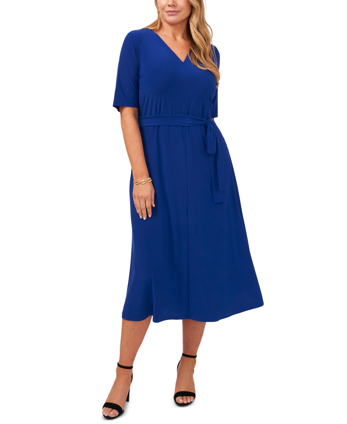 Msk Plus Size Tie Waist Midi Dress In Goddess Blue | ModeSens