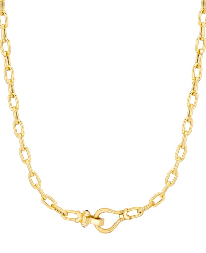 Italian Gold Black Spinel Horseshoe Clasp Paperclip Link 18" Chain