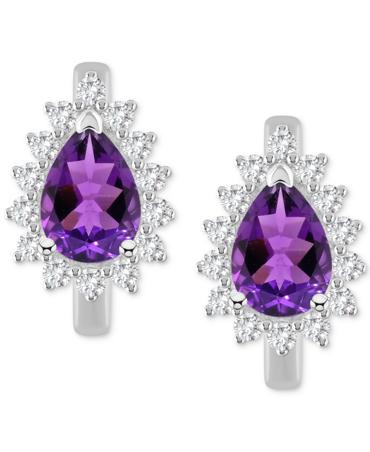 Macy's Amethyst (1-1/3 Ct. T.w.) & White Topaz (1/3 Ct. T.w.) Hoop Earrings In Sterling Silver (also Availa In Amethyst