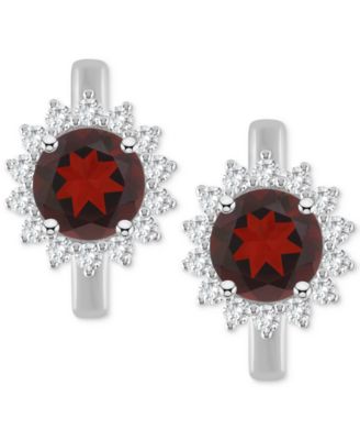 Macy's - Gemstone & White Topaz (1/2 ct. t.w.) Halo Hoop Earrings in Sterling Silver