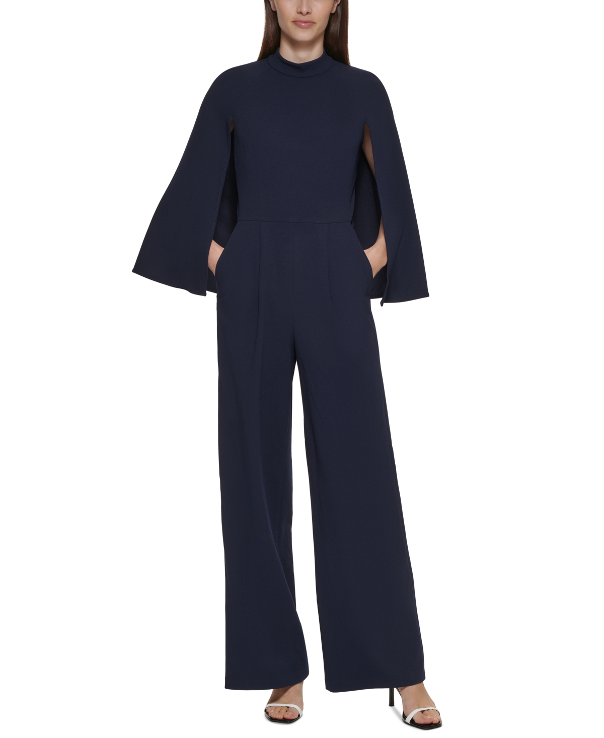 Calvin Klein Mockneck Cape Jumpsuit In Indigo ModeSens