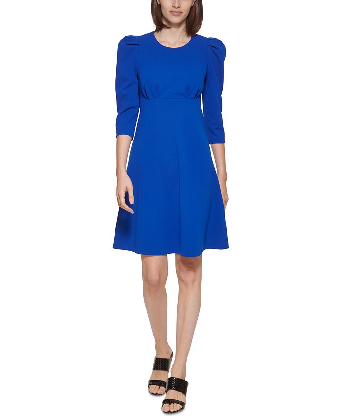 Calvin Klein Puff-Shoulder A-Line Dress & Reviews - Dresses - Women - Macy's