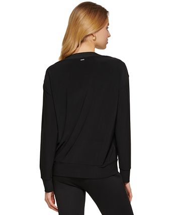 DKNY Faux-Leather Front Sweatshirt - Macy's