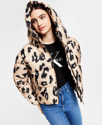 Printed Hooded Boxy Puffer Jacket