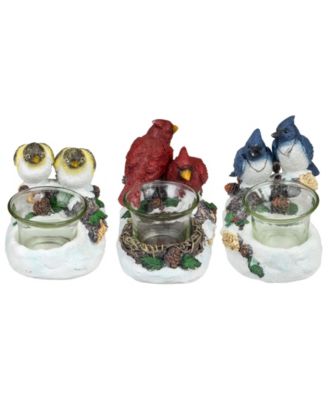 5.75" Christmas Birds Tabletop Decoration with Tea light Candle Holders, Set of 3