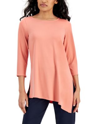 Alfani Women's Striped Asymmetrical Tunic Red Size Petite Medium