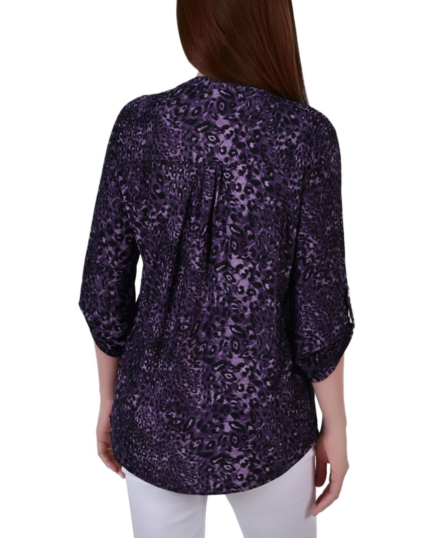 Женский топ NY Collection 3/4 Roll Tab Sleeve Y-neck, цвет: Анималистичный — фото 2