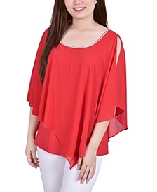 Women's Chiffon Poncho Top with Sparkle Accents