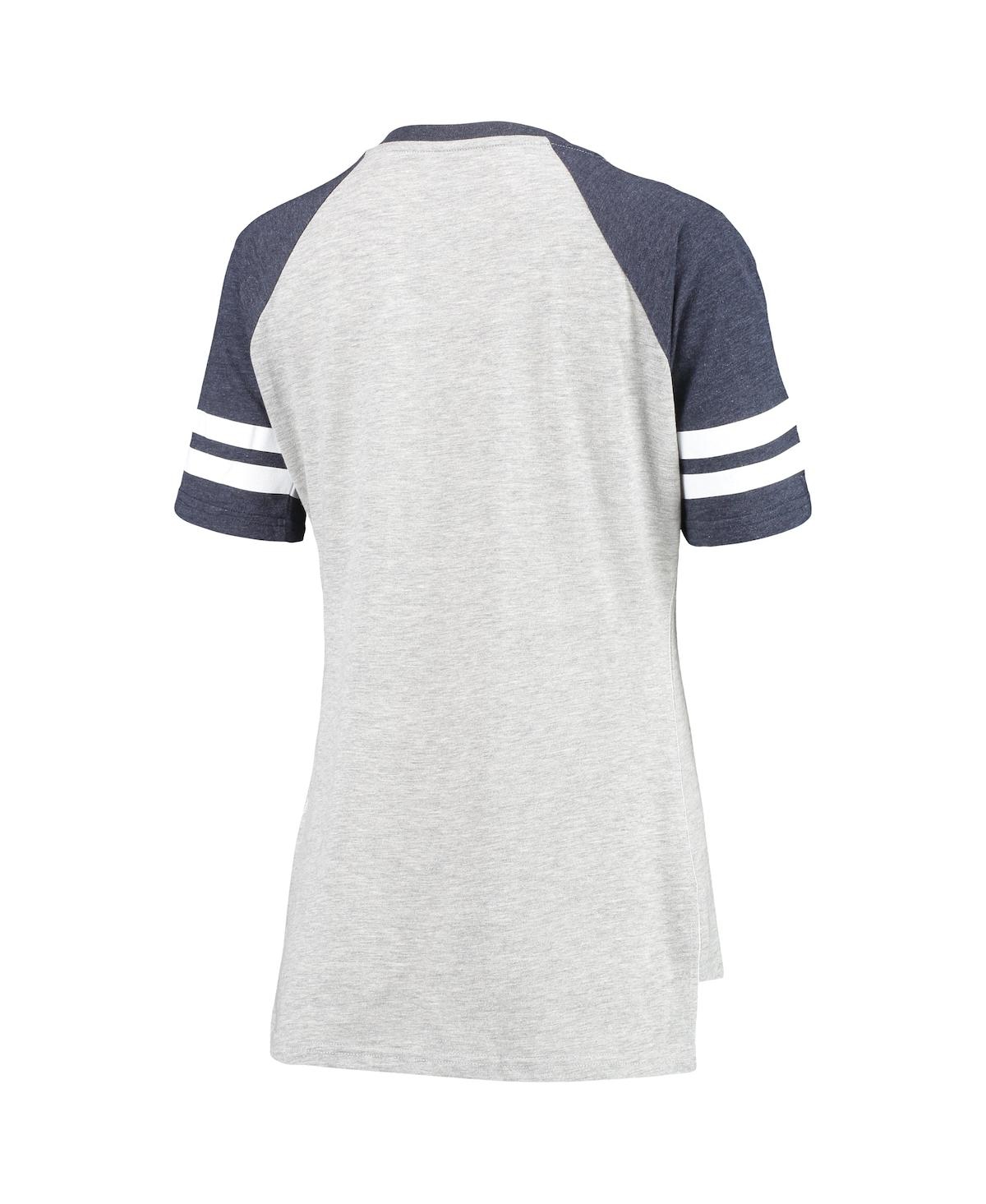 Women'sand Navy Cleveland Indians Team Goal Line Raglan V-Neck T-shirt - Heathered Gray, Navy