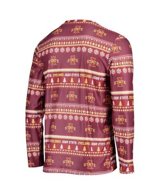 Men's Cardinal Iowa State Cyclones Ugly Sweater Long Sleeve T-shirt and Pants Sleep Set