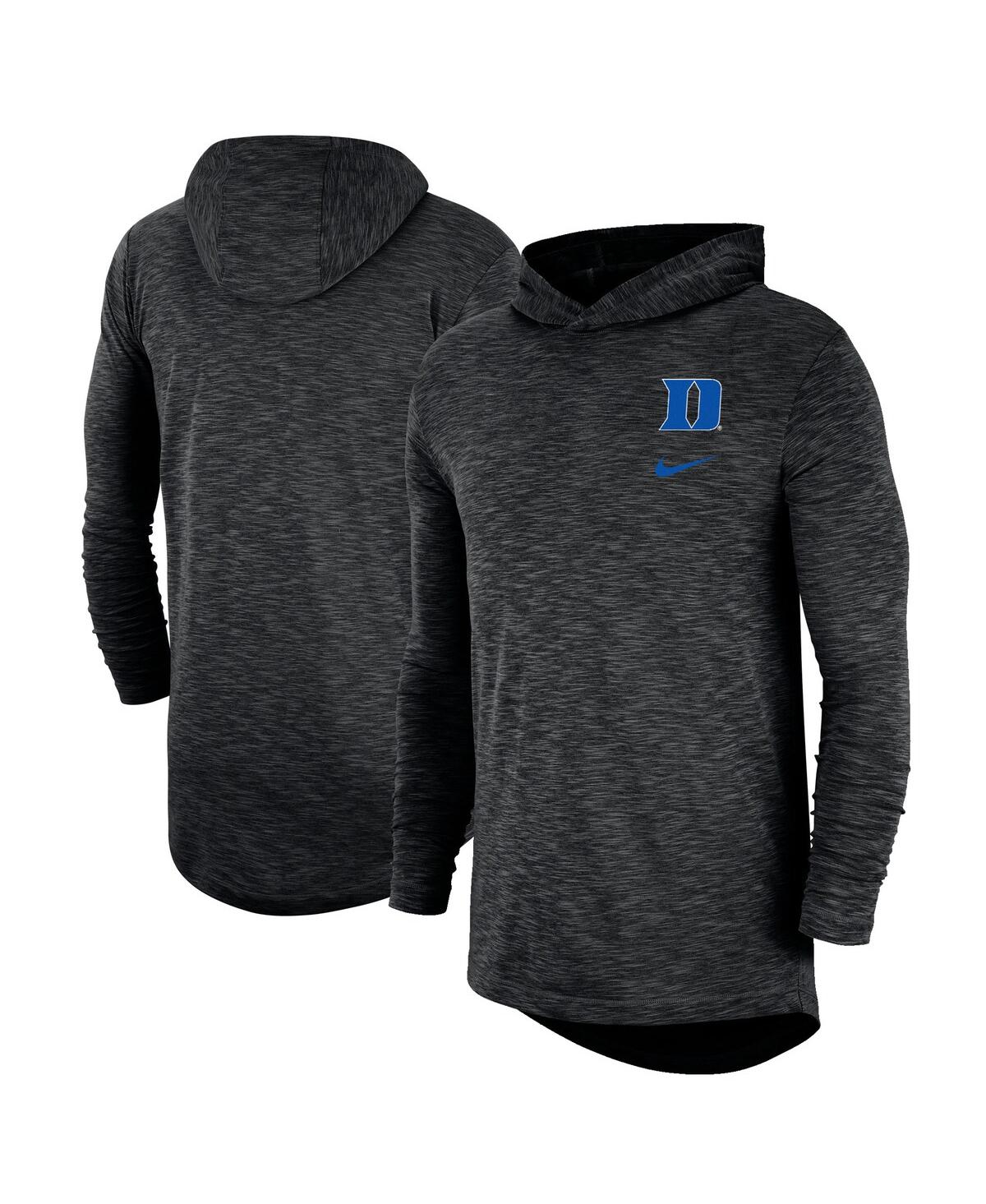 Men's Black Duke Blue Devils Slub Space-Dye Performance Long Sleeve Hoodie T-shirt