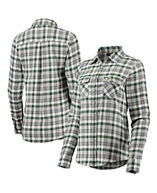 Women's Green, Gray Green Bay Packers Ease Flannel Button-Up Long Sleeve Shirt