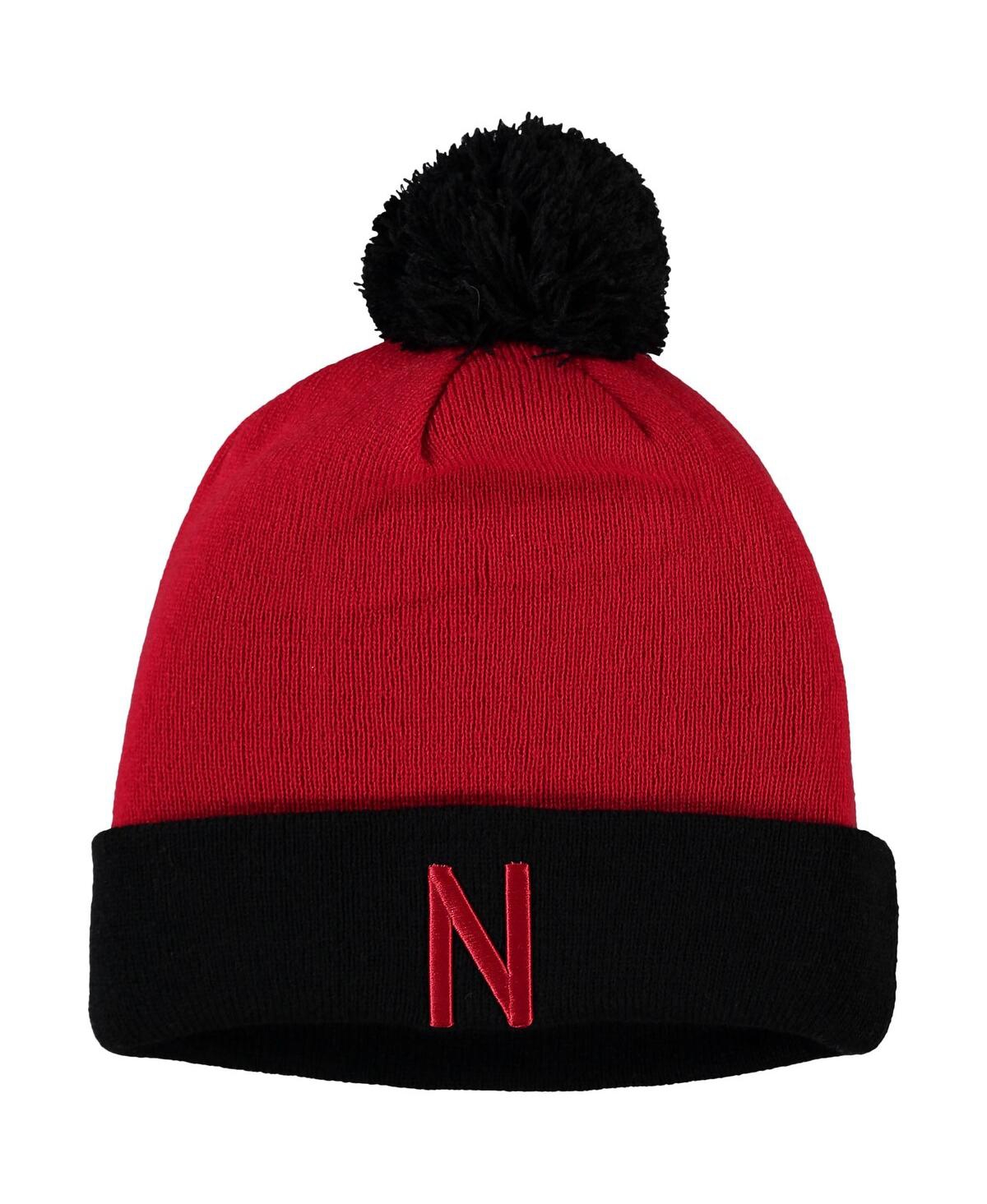 Top Of The World Men's Scarlet And Black Nebraska Huskers Core 2-tone Cuffed Knit Hat With Pom In Scarlet,black