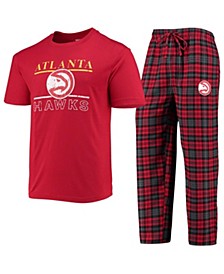 Men's Red, Black Atlanta Hawks Lodge T-shirt and Pants Set