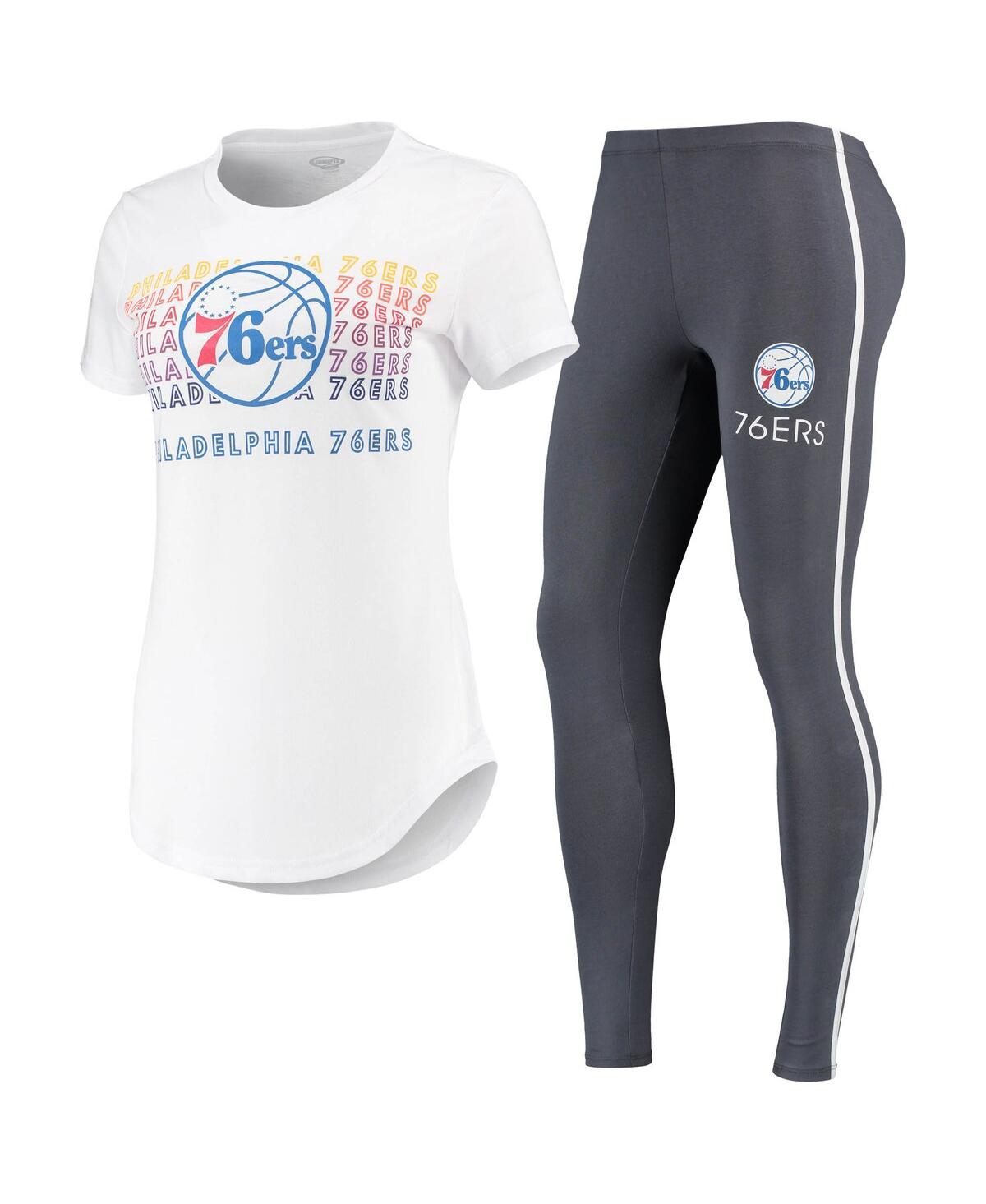 Women's White, Charcoal Philadelphia 76ers Sonata T-shirt and Leggings Set - White, Charcoal