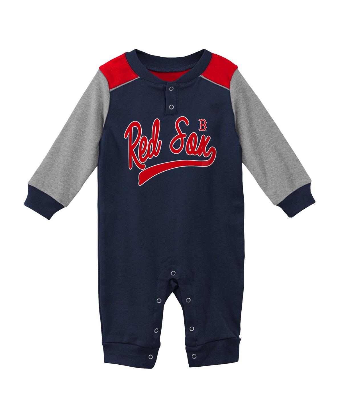 Shop Outerstuff Newborn And Infant Boys And Girls Navy, Heathered Gray Boston Red Sox Scrimmage Long Sleeve Jumper In Navy,heathered Gray