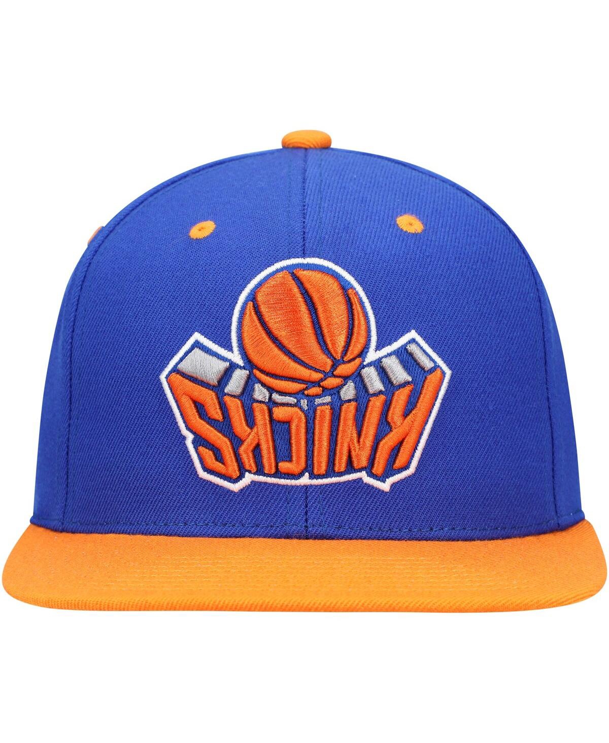 Shop Mitchell & Ness Men's Blue And Orange New York Knicks Upside Down Snapback Hat In Blue,orange