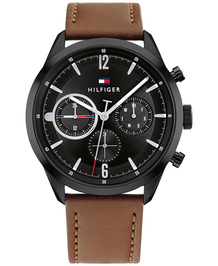 Tommy Hilfiger Men's Brown Leather Strap Watch 44mm - Macy's