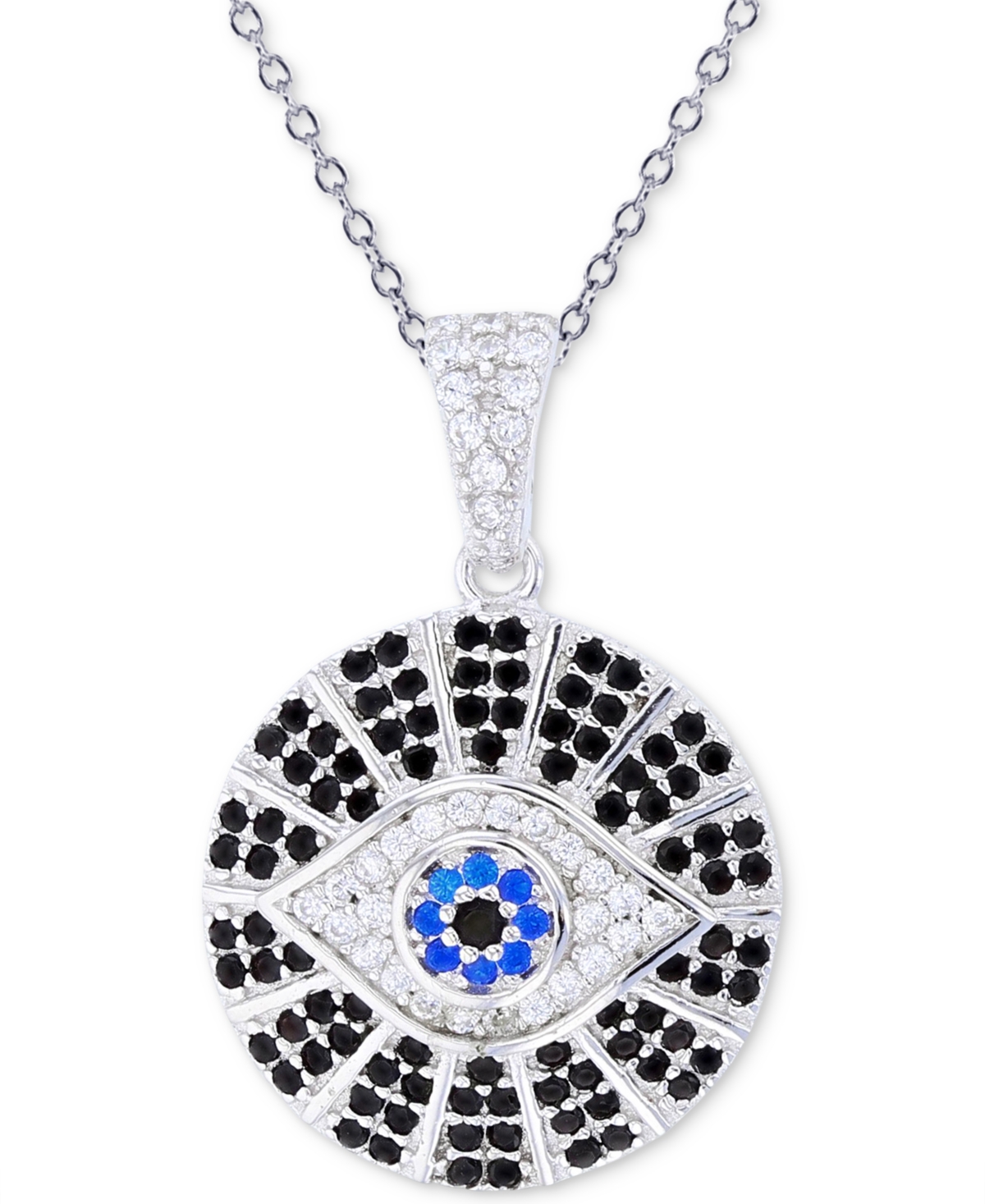 Macy's Cubic Zirconia Evil Eye 18" Pendant Necklace In Sterling Silver In Black